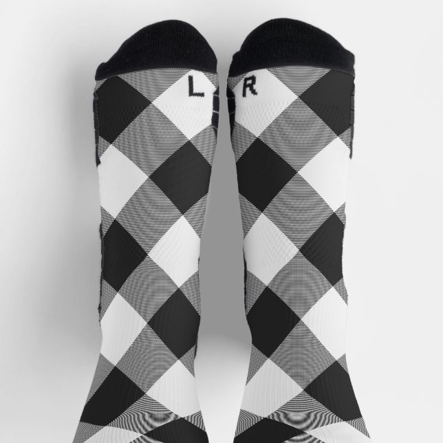 Buffalo Check White and Black Squares Plaid Socks (Top)
