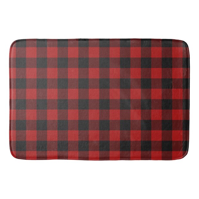 Buffalo Checked Red and Black Gingham Pattern Bath Mat (Front)