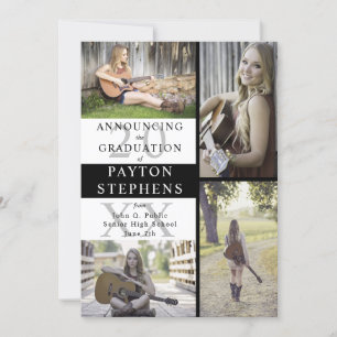 Buffalo Checks Photo Black White Graduation Announcement