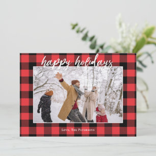 Buffalo Chequered Flannel Red Black Photo Happy Holiday Card