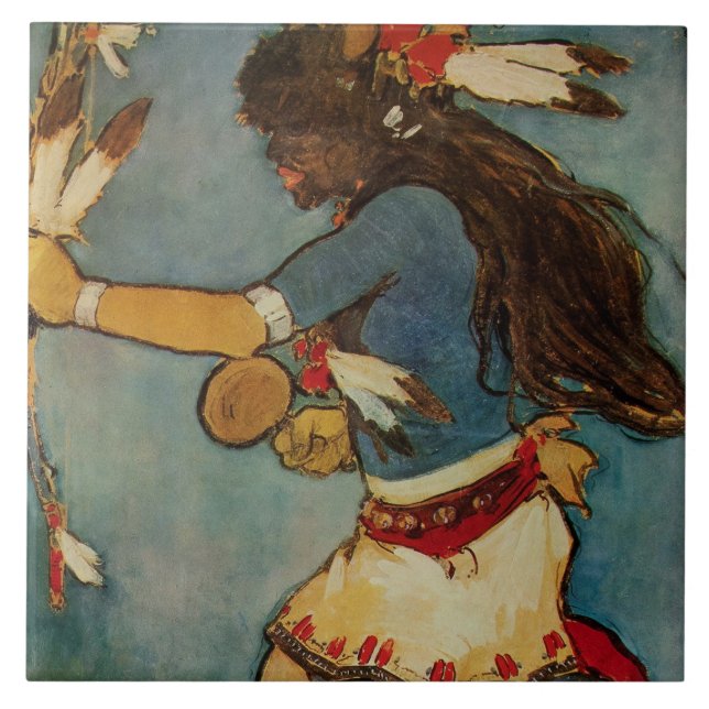 “Buffalo Dancer” Western Art by Gerald Cassidy Ceramic Tile (Front)