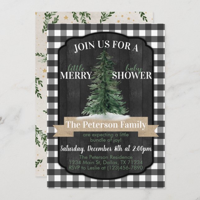 Buffalo Flannel Christmas Baby Shower Invitation (Front/Back)
