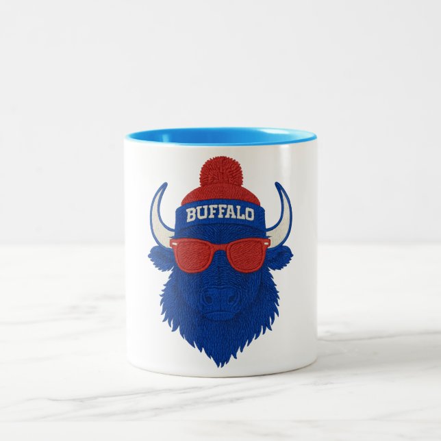Buffalo Football Crewneck Sweatshirt, Sunday Footb Two-Tone Coffee Mug (Center)