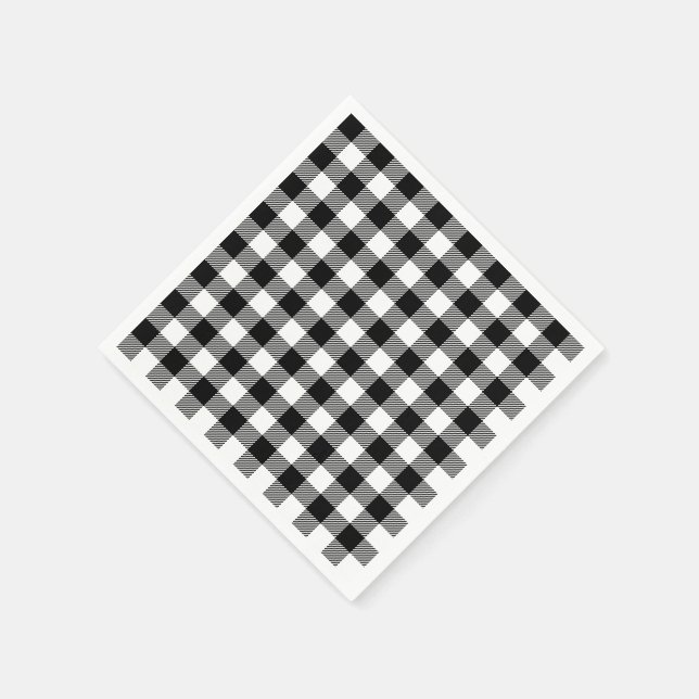 Buffalo Gingham Black And White Check Plaid Napkin (Corner)