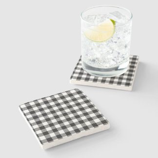 Buffalo Gingham Black And White Check Plaid Throw Stone Coaster