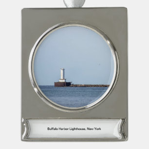 Buffalo Harbour Lighthouse Silver Plated Banner Ornament