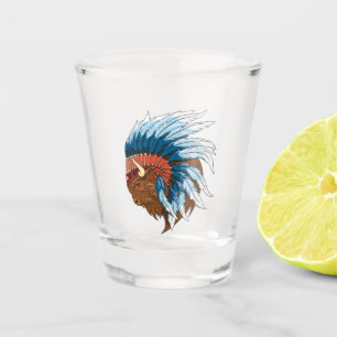 Buffalo Head With indian Headdress Shot Glass