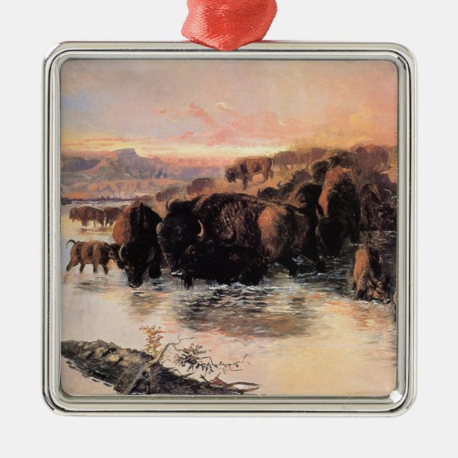 Buffalo Herd (by Charles M. Russell) Metal Ornament (Front)