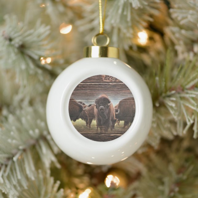 Buffalo Herd Ceramic Ball Christmas Ornament (Tree)