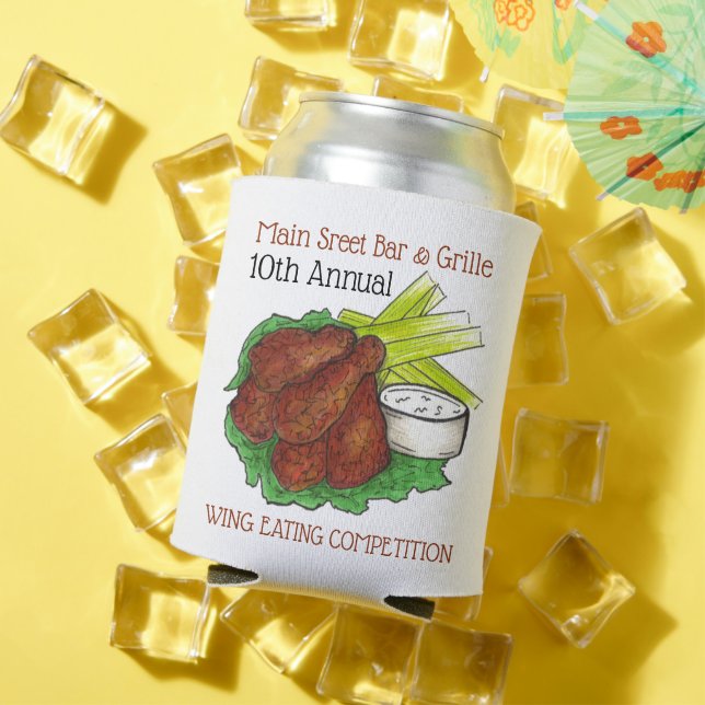 Buffalo Hot Chicken Wings Wing Eating Competition Can Cooler (In Situ Summer)