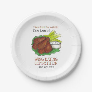 Buffalo Hot Chicken Wings Wing Eating Competition Paper Plate
