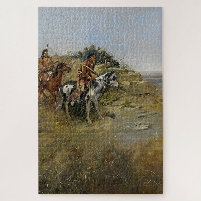 “Buffalo Hunt” Cowboy Art by Charles Russell Jigsaw Puzzle (Vertical)