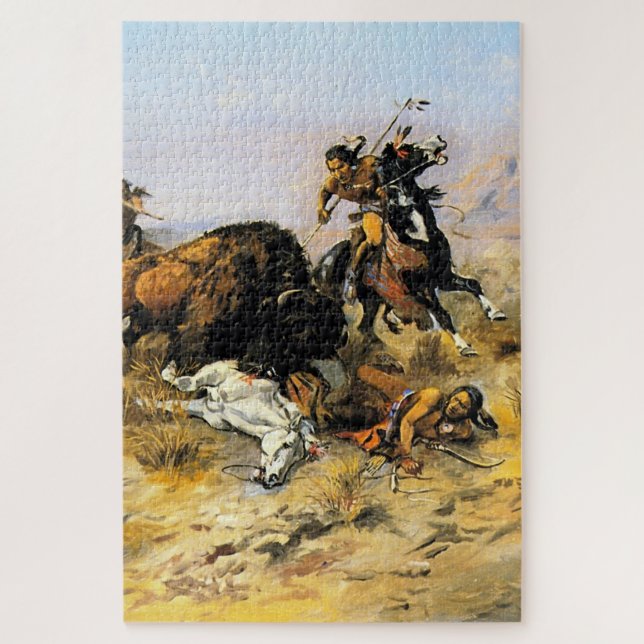 “Buffalo Hunt” Cowboy Art by Charles Russell Jigsaw Puzzle (Vertical)