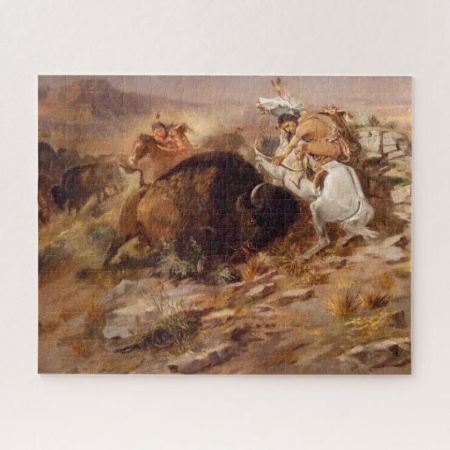 Buffalo Hunt Native American Hunters C M Russell Jigsaw Puzzle (Horizontal)