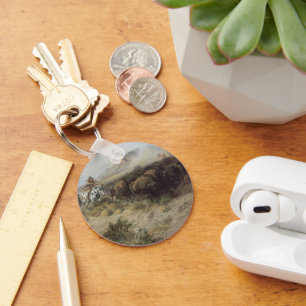 Buffalo Hunt No. 26 by CM Russell, Vintage Indians Key Ring