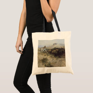 Buffalo Hunt No. 26 by CM Russell, Vintage Indians Tote Bag