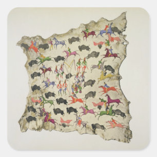 Buffalo hunt (pigment on elk-skin) square sticker