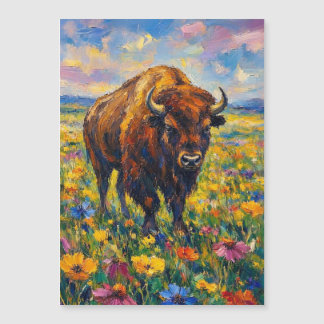Buffalo in Wildflowers field Abstract art painting