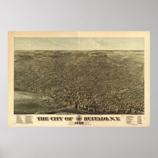 Buffalo New York 1880 Antique Panoramic Map Poster (Front)