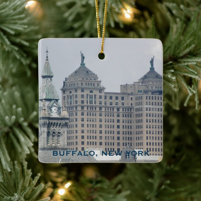 Buffalo, New York Holiday Ceramic Ornament (Tree)
