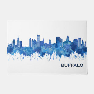 Buffalo New York Skyline Blue Doormat