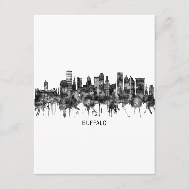 Buffalo New York Skyline BW Invitation Postcard (Front)