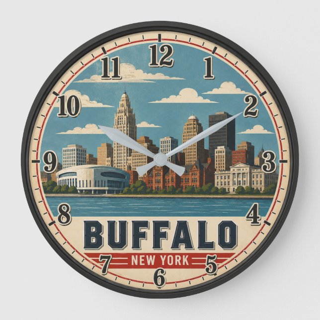 Buffalo New York Skyline Large Clock (Front)