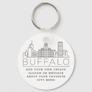 Buffalo, New York Stylized Skyline   Custom Slogan Key Ring