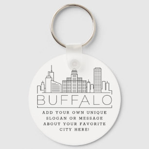 Buffalo, New York Stylized Skyline   Custom Slogan Key Ring