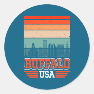 Buffalo New York Usa Retro Vintage Sunset Skyline  Classic Round Sticker