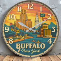 Buffalo New York Vintage City Skyline Illustration