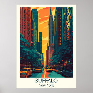 Buffalo New York Vintage City Street Travel Art Poster
