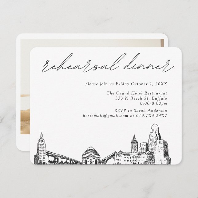 Buffalo New York Wedding Elegant Rehearsal Dinner Enclosure Card (Front/Back)