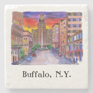 Buffalo NY City Hall Mary Kunz Goldman Stone Coaster