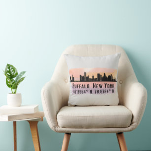 Buffalo NY City Skyline Latitude and Longitude  Cushion