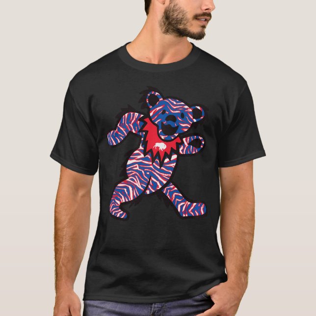 Buffalo Ny Crazy Striped Dancing Football Fan Bear T-Shirt (Front)