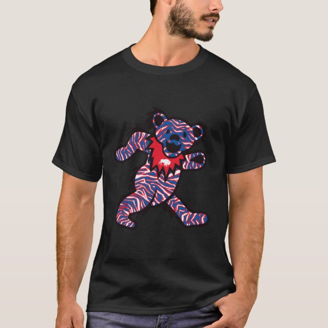 Buffalo Ny Crazy Striped Dancing Football Fan Bear T-Shirt (Front)