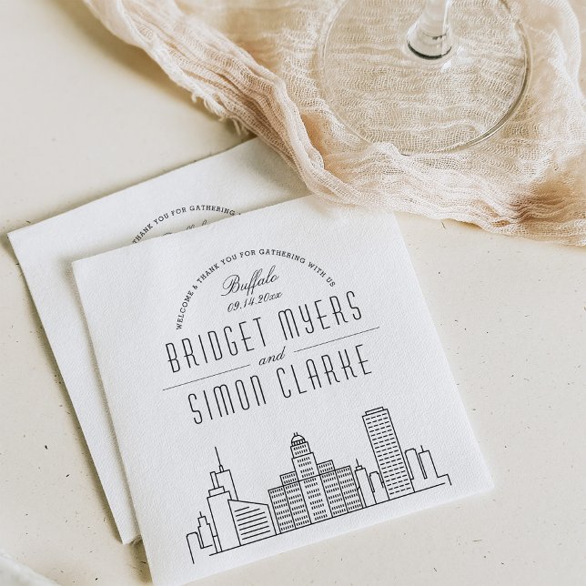 Buffalo, NY Deco Skyline | Wedding Event Napkins (Creator Uploaded)