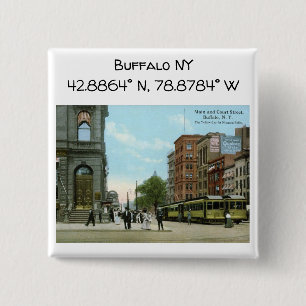Buffalo NY Map Coordinates Vintage Style 15 Cm Square Badge