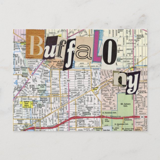 Buffalo NY Maps Collage postcard (Front)