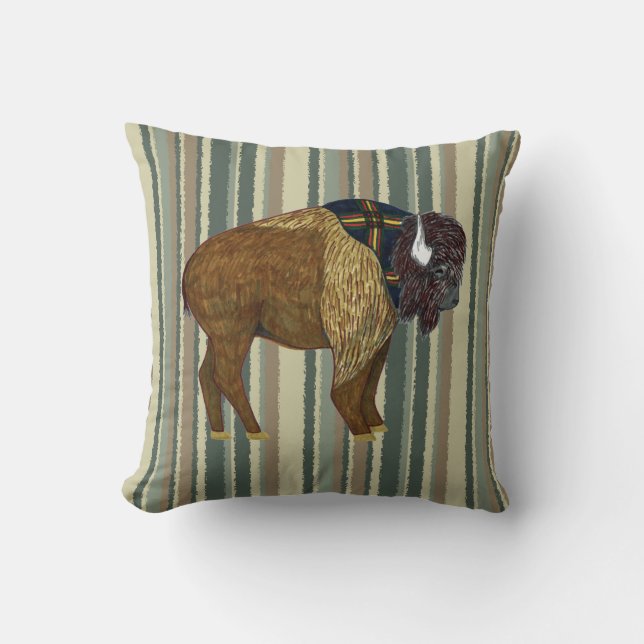 Buffalo on Desert Stripes Cushion (Front)