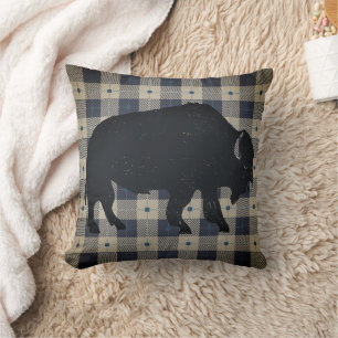 Buffalo on Lodge Plaid Cushion