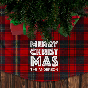 Buffalo Pattern Merry Christmas Family Name Custom Brushed Polyester Tree Skirt