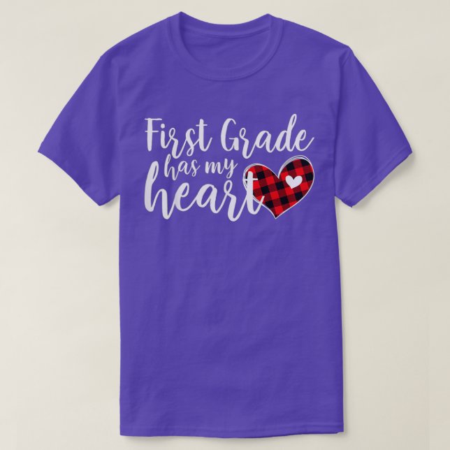 Buffalo Plaid 1st First Grade Has My Heart eacher  T-Shirt (Design Front)