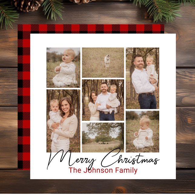 Buffalo Plaid 7 Photo Christmas Card (Creator Uploaded)