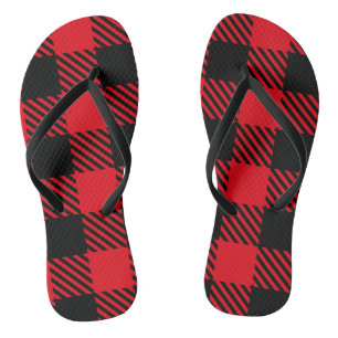 Buffalo Plaid Adult Flip Flops, Slim Straps Thongs