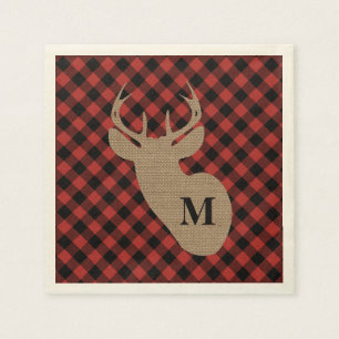 Buffalo Plaid and Burlap Monogram Deer Napkin