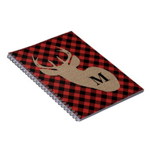Buffalo Plaid and Burlap Monogram Deer Notebook