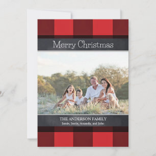 Buffalo Plaid and Chalkboard Christmas Photo Holiday Card