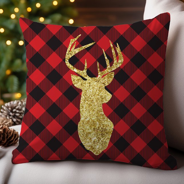 Buffalo Plaid and Gold Deer Christmas Cushion (Creator Uploaded)